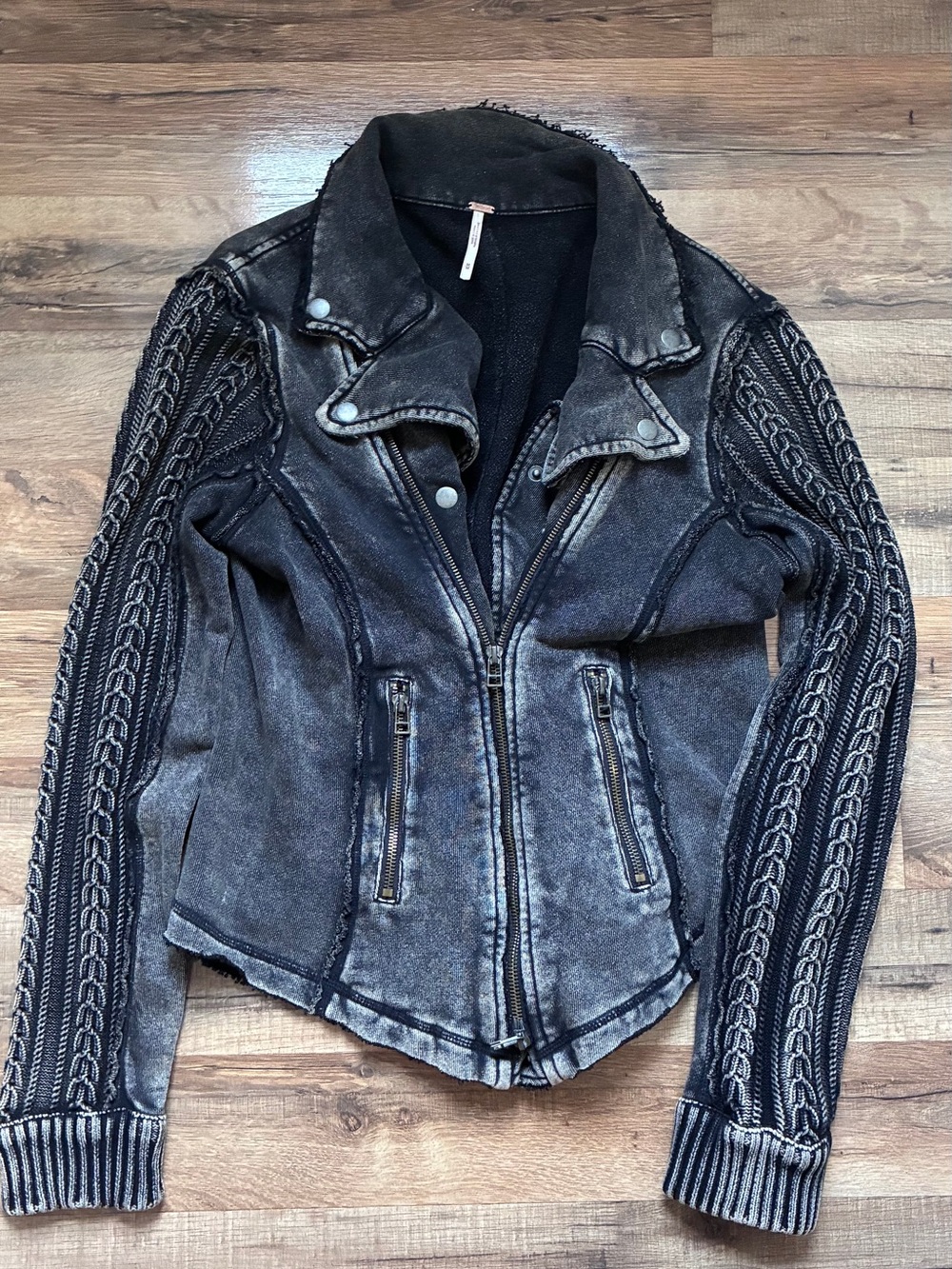 Free People Distressed Moto Cotton Jacket/Sweater - Picture 3 of 15